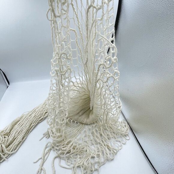 Unisex Crochet Fringe Scarf Beige 76 in x 9 In - Picture 10 of 11